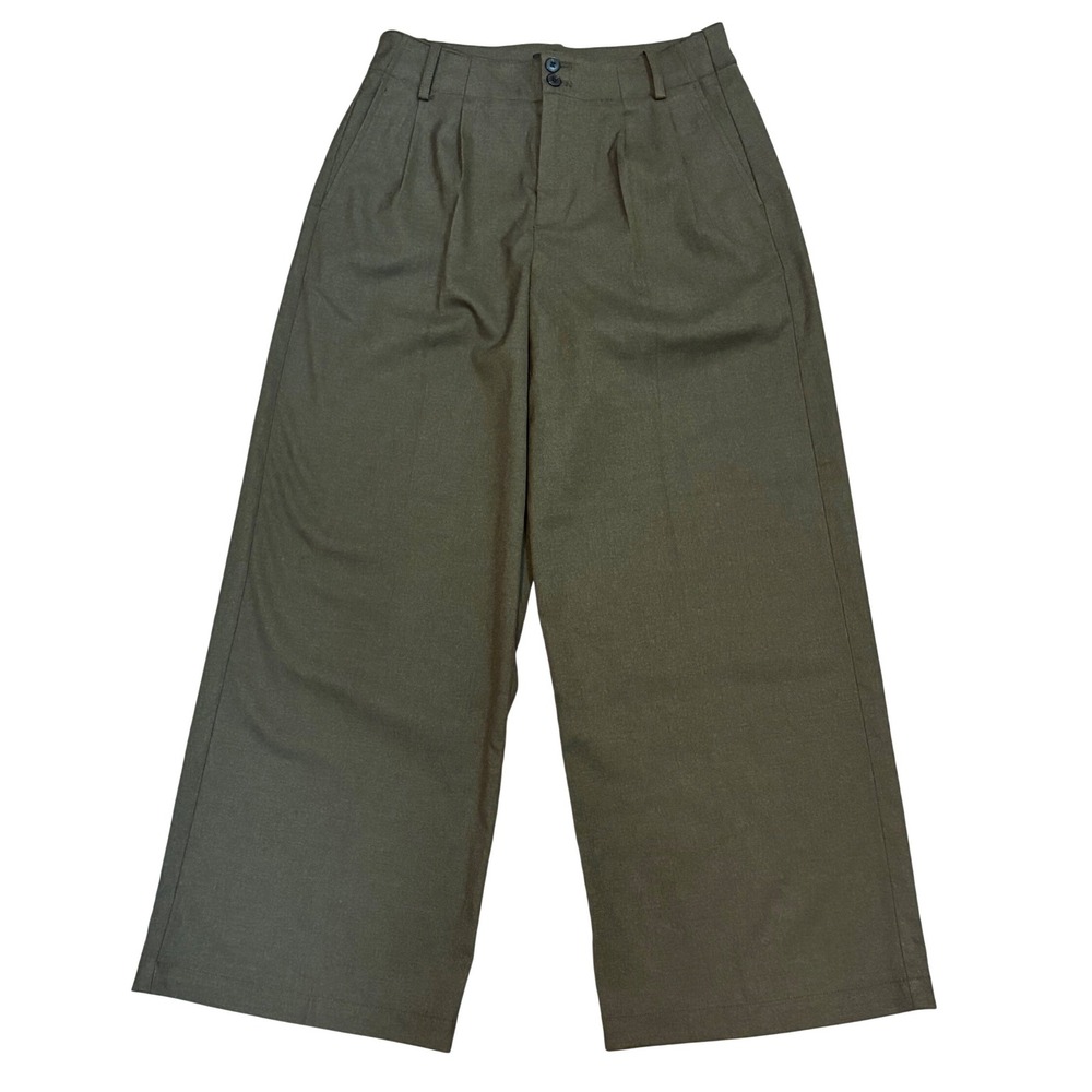 Madewell Womens Pants 2P Dark Olive Green Wide-Leg Trouser Pleated High Rise NWT - Picture 3 of 10